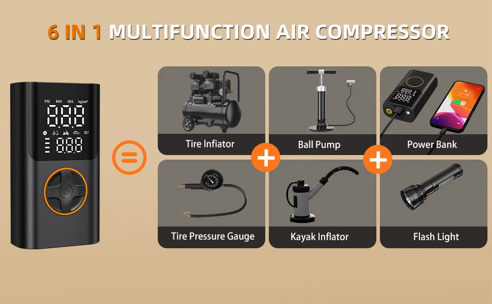 Portable Air Pump Set with Power Bank for Car & Bike | 150PSI