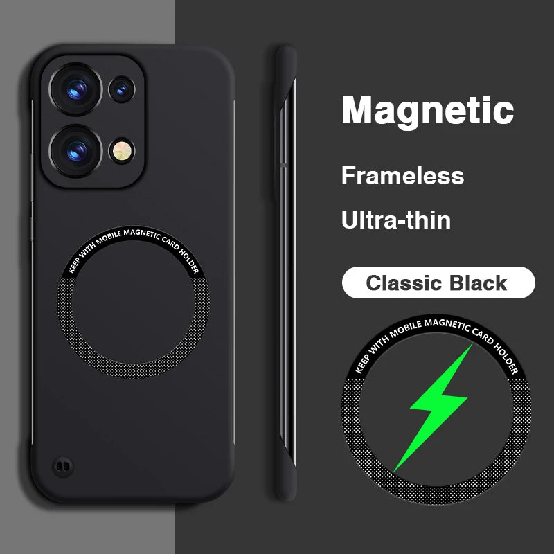 Magnetic Frameless Phone Case for OPPO Reno 13 Reno13 Pro 13Pro 5G Hard PC Armor Wireless Charging Bumper Cover Plain Thin Shell