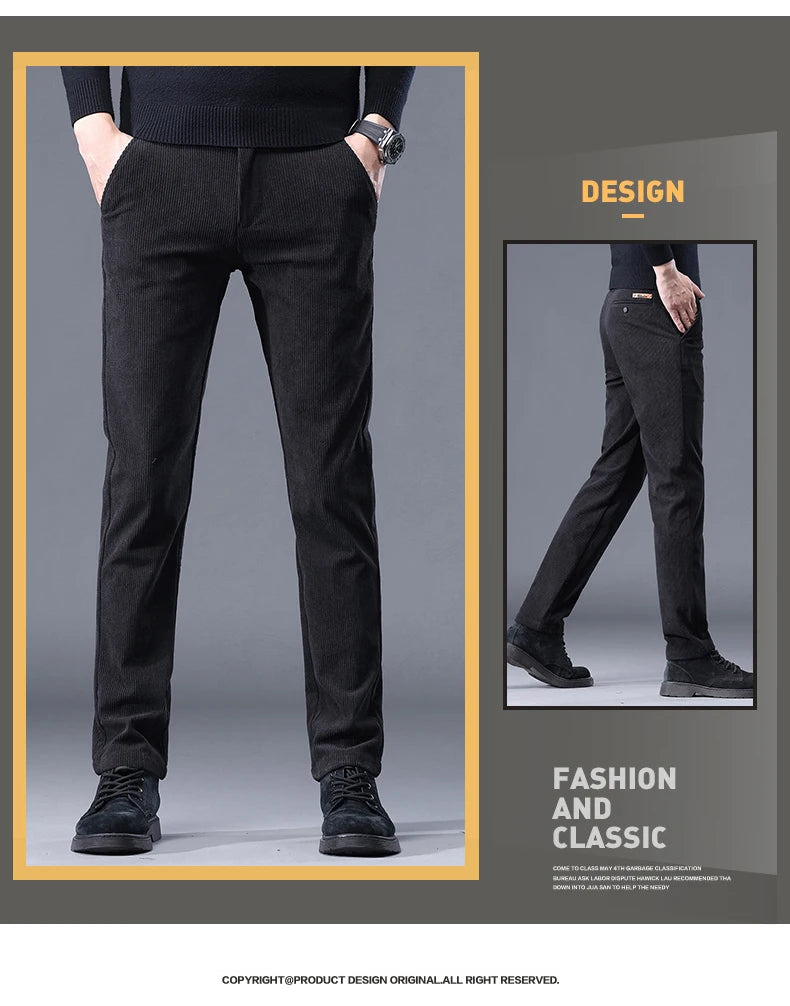 Men's Thick Fleece Corduroy Pants | Winter Warm Business Casual Trousers