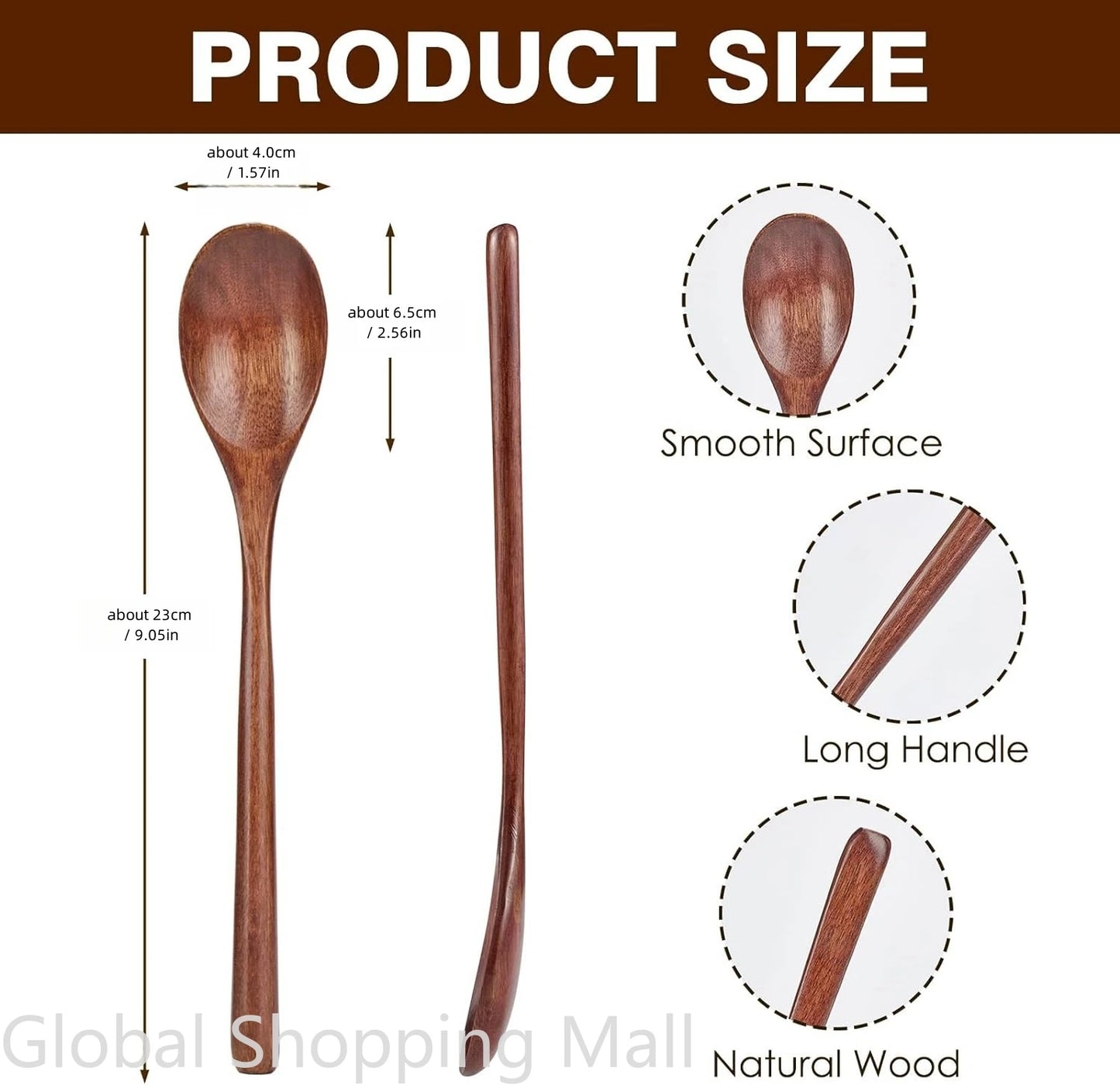 Cucharas de Sopa de Madera Ecológicas | Juego de 6 Utensilios de Mango Largo