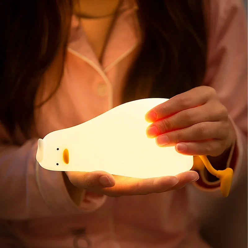 Bonita lámpara de noche LED con forma de pato | Lámpara de silicona regulable para guardería