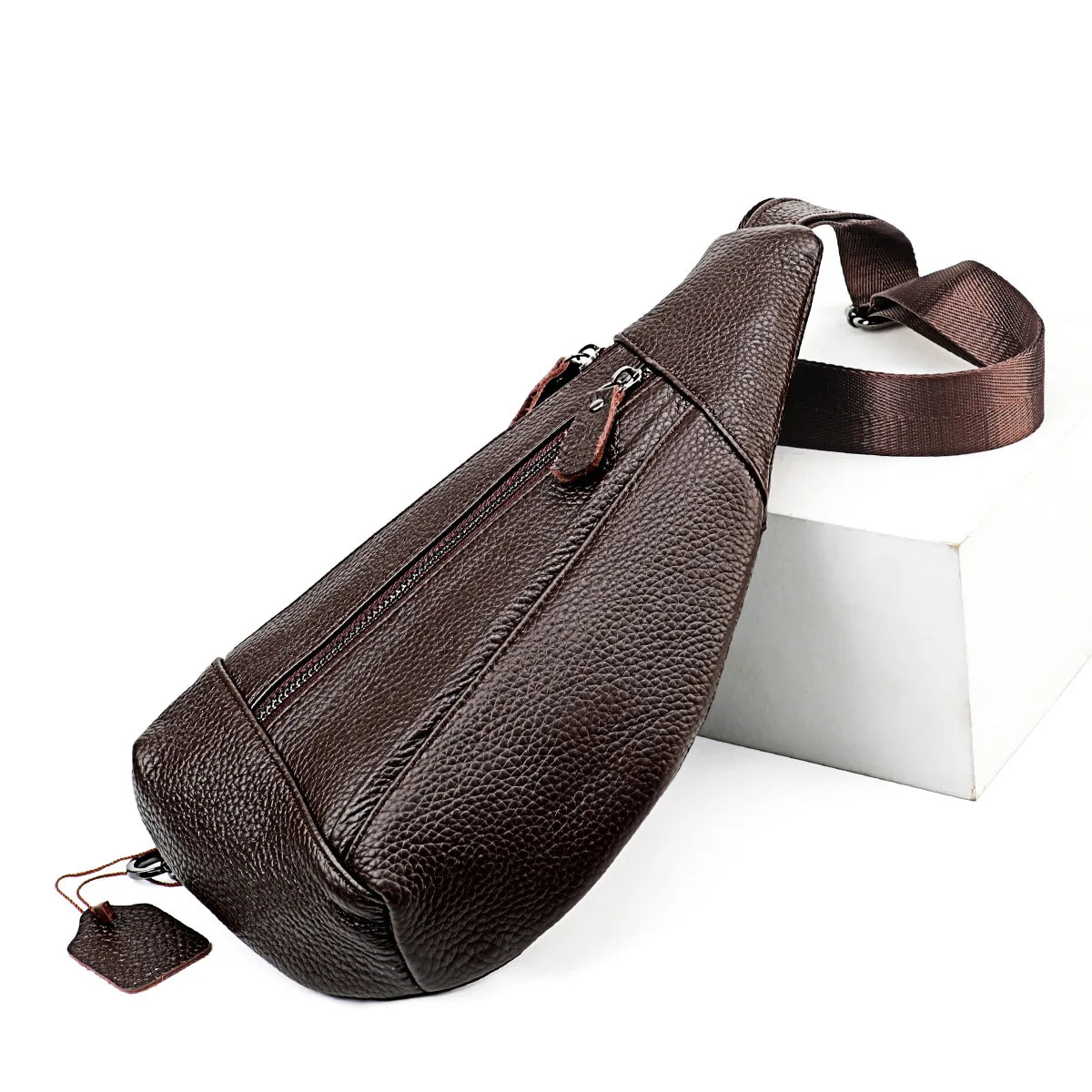 Men's Genuine Leather Chest Bag | Casual Triangle Crossbody Sling