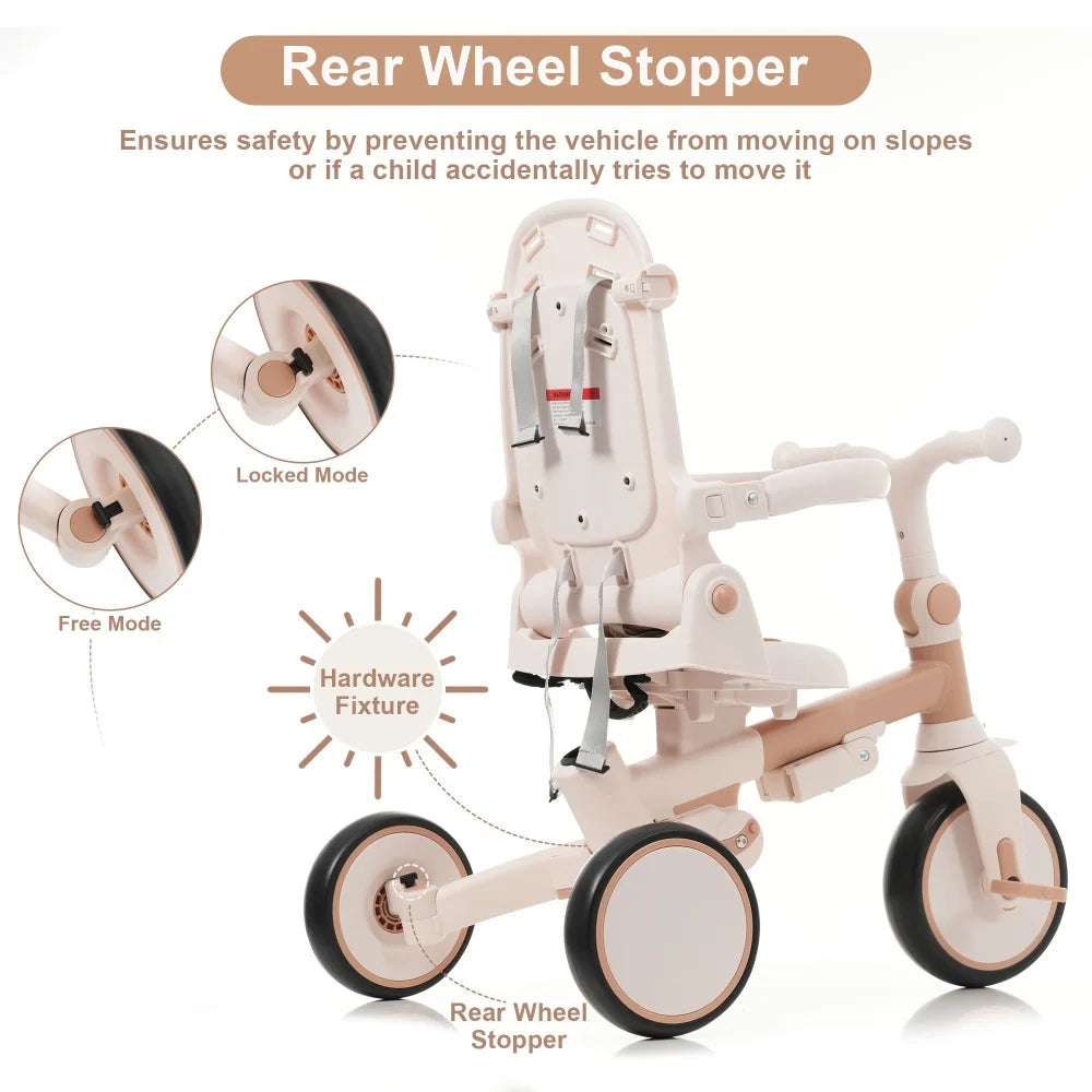 Portable 7-in-1 Toddler Tricycle | Adjustable Handle & Safety Guardrail