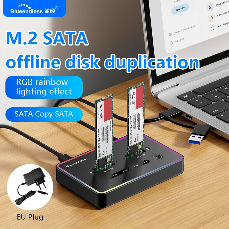 Dual M.2 SATA SSD Docking Station for Offline Cloning