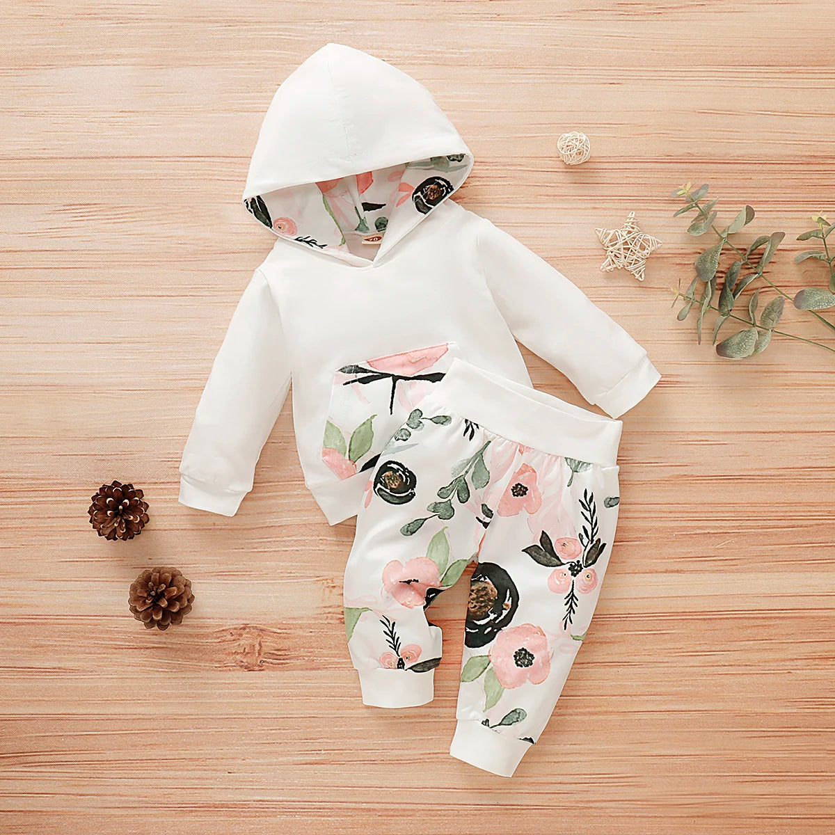 Cute Floral Baby Hooded 2-Piece Set for Girls | Comfy & Stylish