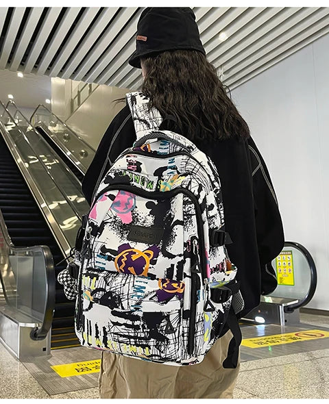 Trendy Personalized Graffiti Japanese Backpack | Large Capacity Book Bag