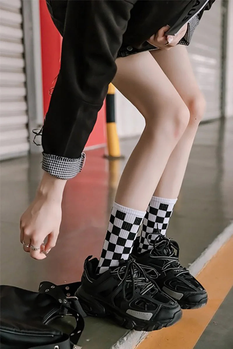Stylish Women's Checkered Cotton Socks | Trendy Skateboard Socks