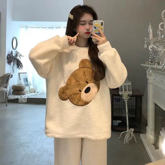 Women's Cozy Flannel Two Piece Winter Pajama Set | Cute Cartoon Design