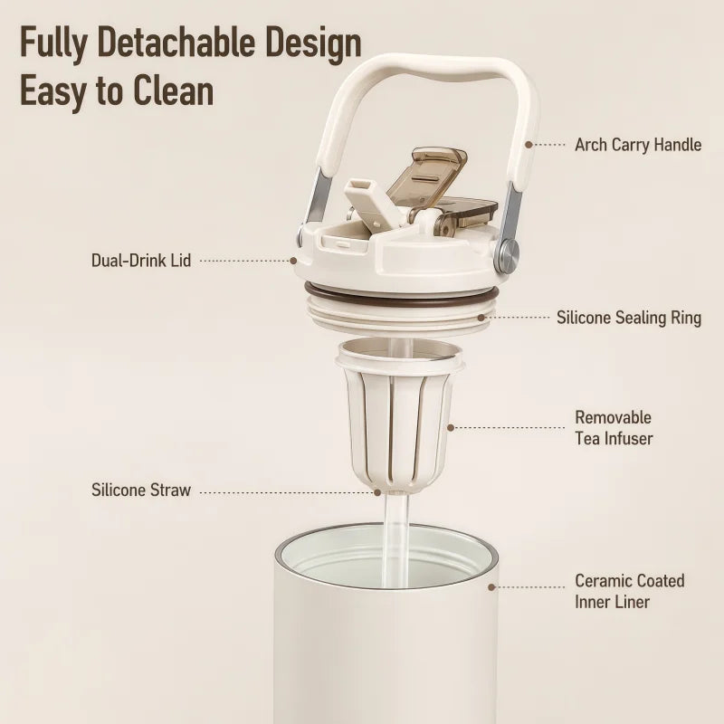 800ML Insulated Travel Tumbler with Straw & Tea Infuser | Leakproof Design