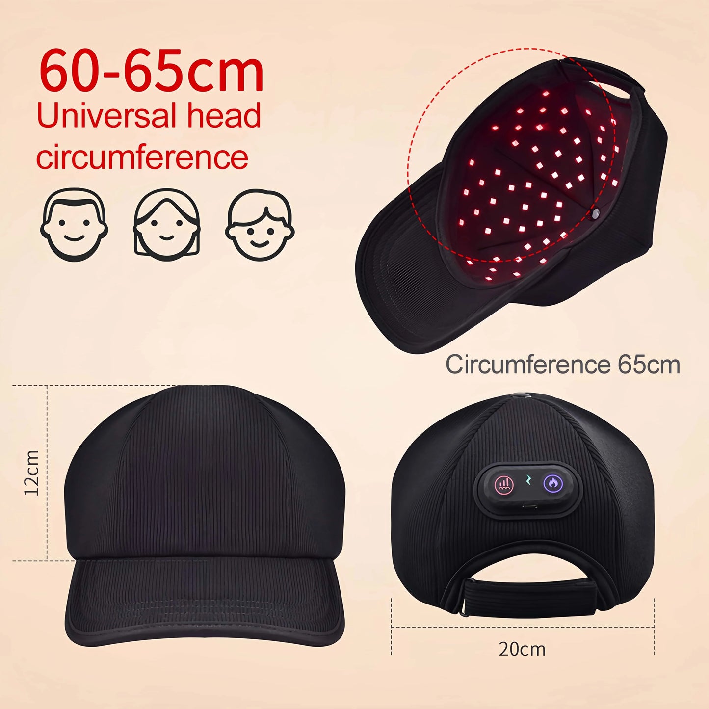 Wireless Adjustable Brightness Red Light Therapy Helmet Cap