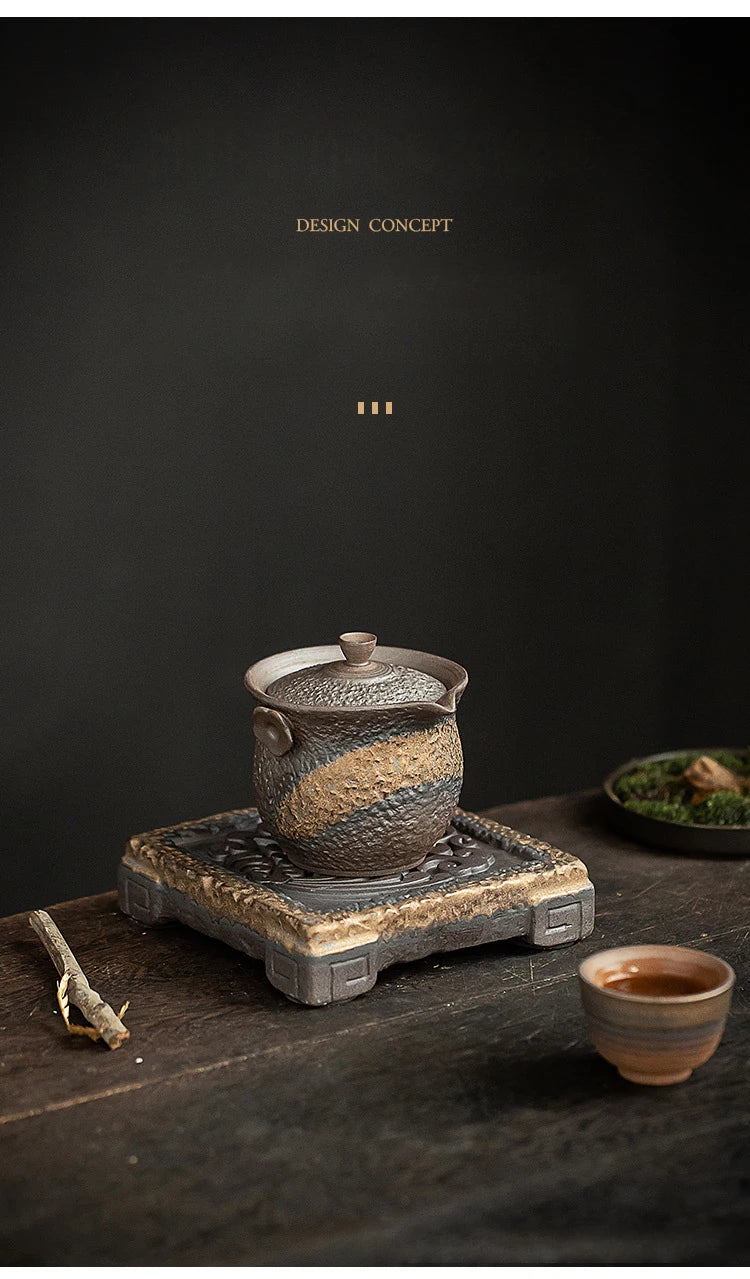 Elegante Bandeja de Té Retro Japonesa de Cerámica Dorada | Sofisticado Accesorio para Té