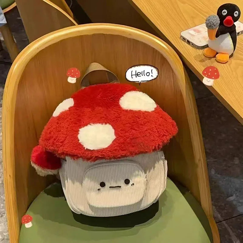Cute Cartoon Mushroom Backpack | Adorable Plush Doll Bag for Women