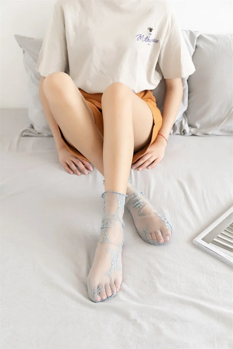 Breathable Lace Mesh Black Socks for Women | Ultra-thin Fashion