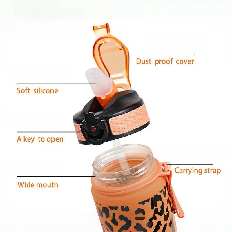 1 Liter Leopard Print Sports Water Bottle | Leak-Proof & Portable