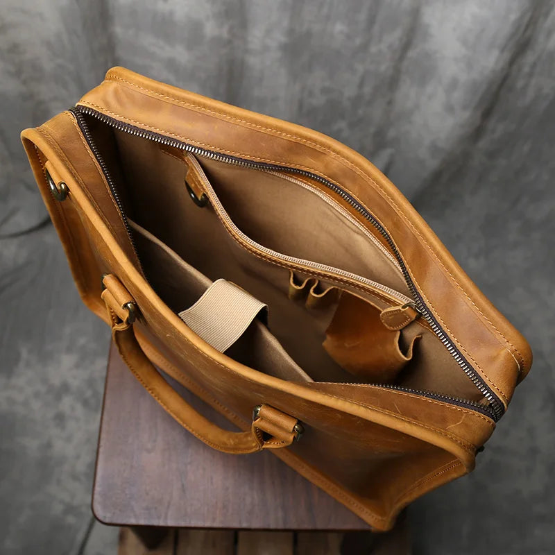 Handmade Genuine Leather Briefcase | Retro Large Capacity Laptop Bag