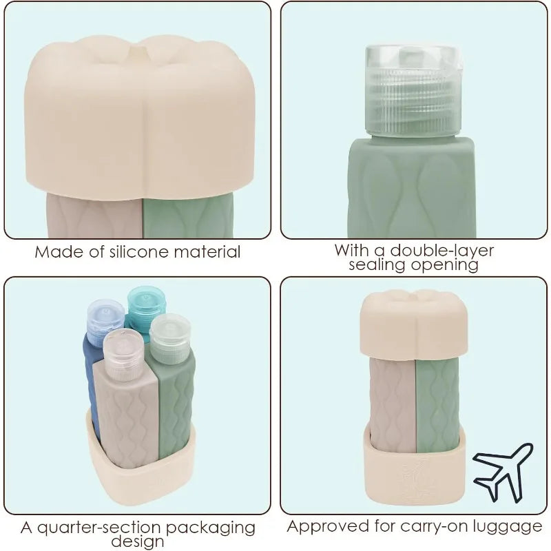 4 in 1 Silicone Travel Bottles Set | Leak Proof Portable Containers