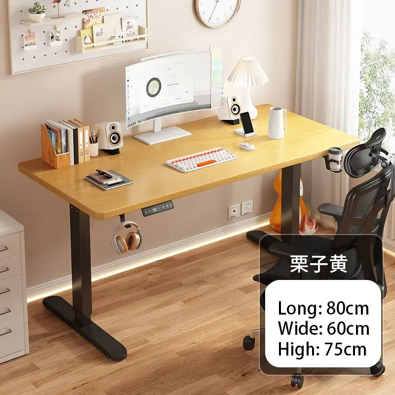 Electric Height Adjustable Solid Wood Computer Desk for Home & Office