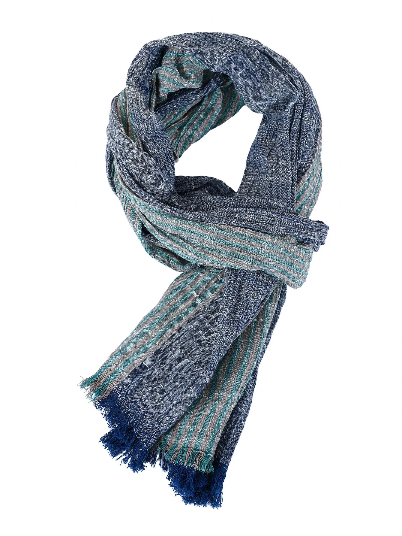 Fashionable Men's Cotton Linen Scarf | Warm Striped Neckerchief