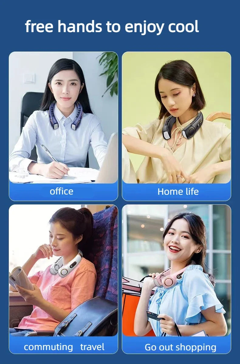 Portable Hands-Free Neck Fan with LED Cooling Plates | USB Rechargeable