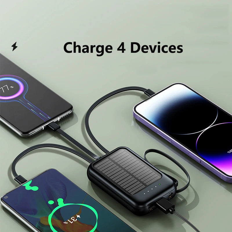 50000mAh Mini Solar Power Bank | Portable Charger with Cables
