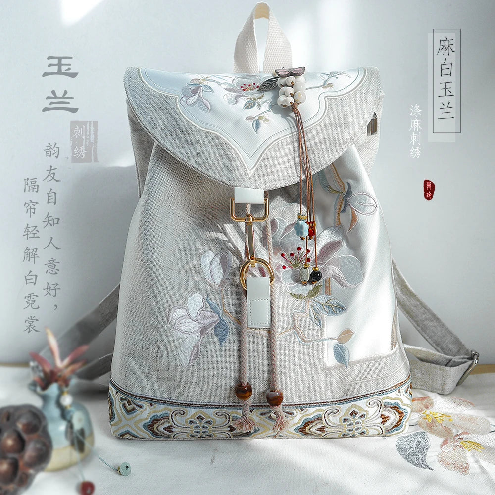 Mochila de 15 pulgadas estilo retro chino | Mochila bordada hecha a mano