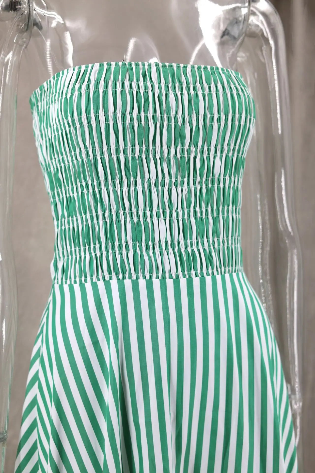 Elegant Green Striped Off Shoulder Maxi Dress for Women