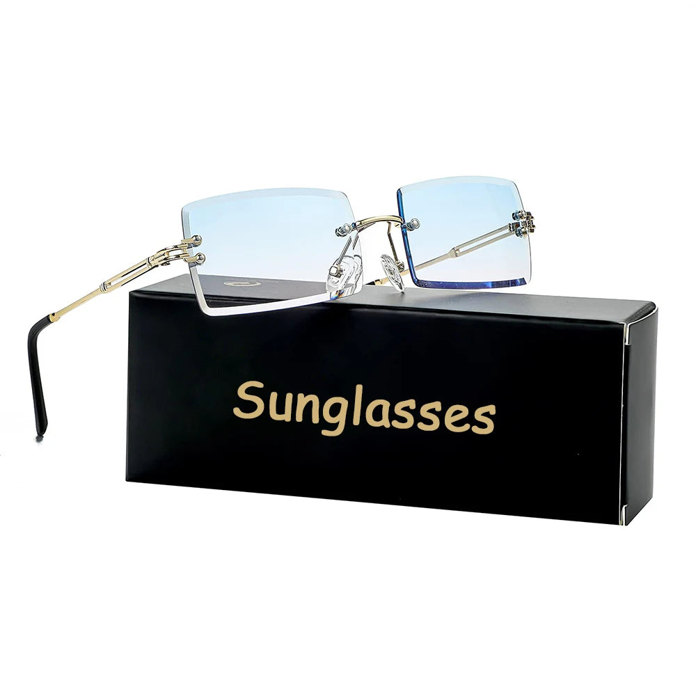 Men's Retro Sunglasses | Vintage Rimless Rectangle UV400 Protection