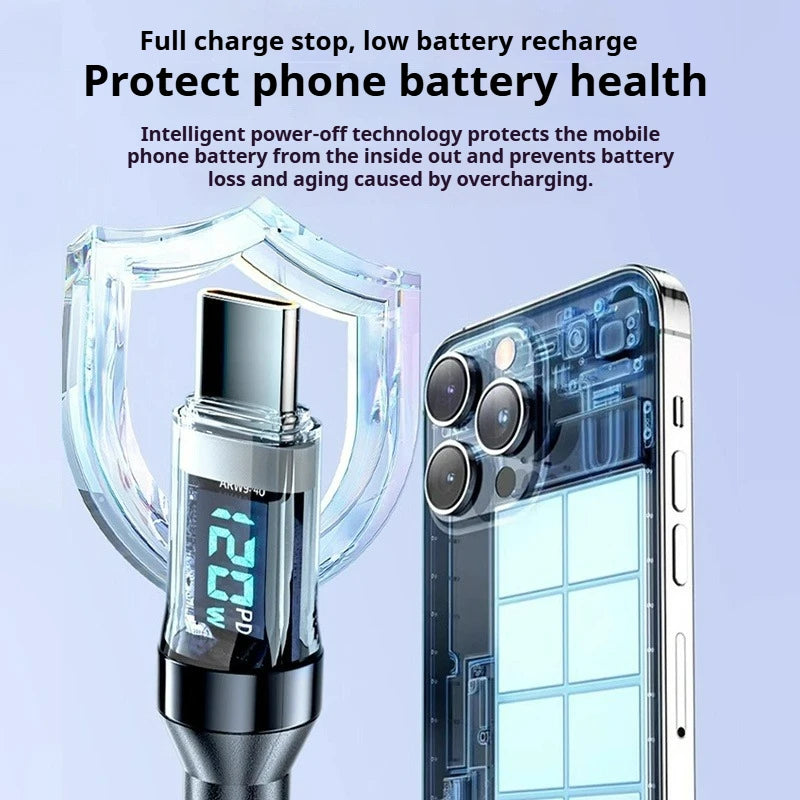 Smart Fast Charging Cable 60W 120W with LED Screen - Versatile & Durable