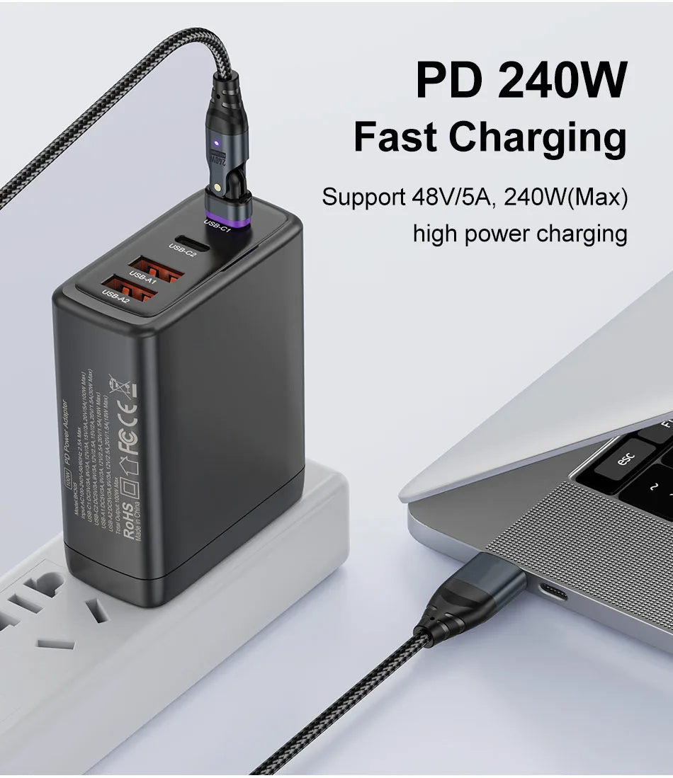 240W Magnetic USB Type C Cable | Fast Charging & Data Transfer