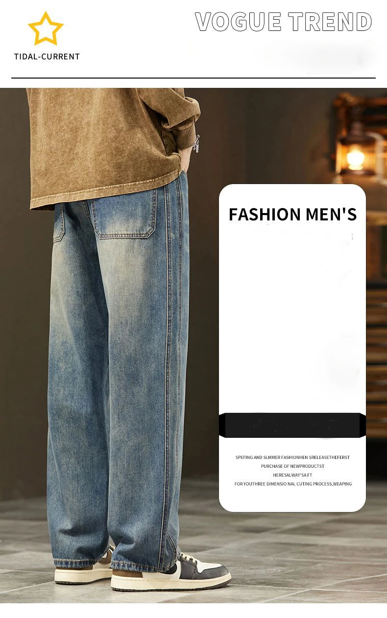 Men's Vintage Casual Jeans | Trendy Loose Fit Wide Denim Pants