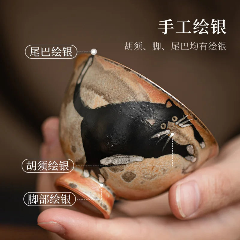 Cute Black Cat Teacup | Elegant Ceramic Tea and Sake Cups Set