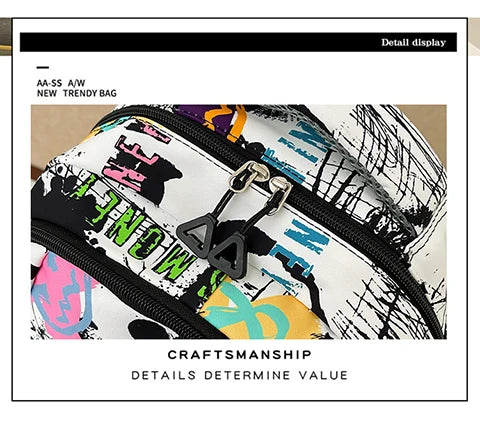 Trendy Personalized Graffiti Japanese Backpack | Large Capacity Book Bag