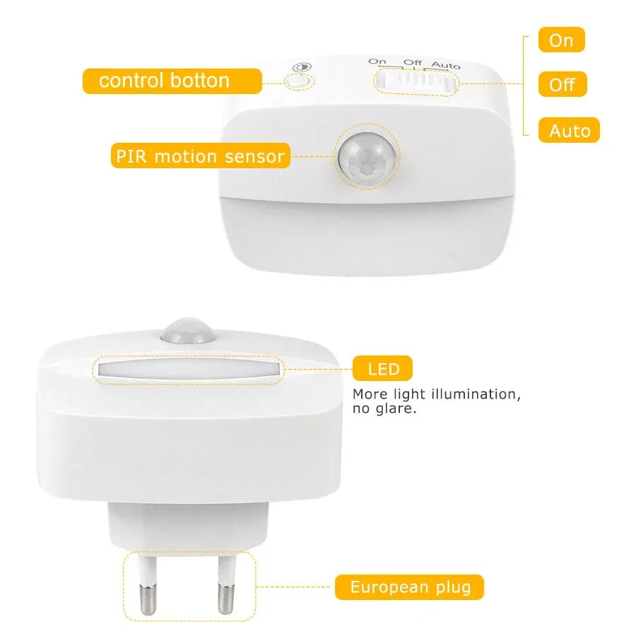 Smart Motion Sensor LED Night Light | Plug-In Wall Lamp for Home
