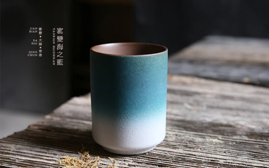 Tazas de café japonesas de gres con gradiente grande | Vajilla elegante