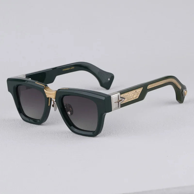 Luxurious Dark Red Thick Frame Sunglasses with Gold Details