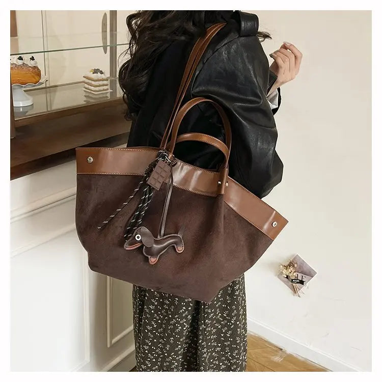 Bolso de hombro de piel suave de gamuza para mujer | Estilo casual de lujo