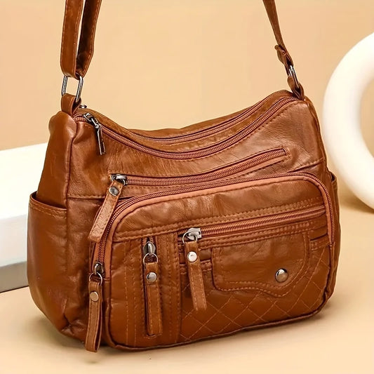 Bolso bandolera de piel sintética vintage para mujer | Elegante y funcional