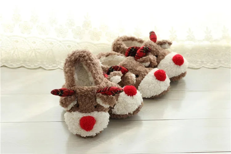 Women's Christmas Elk Plush Slippers | Cozy Winter House Footwear