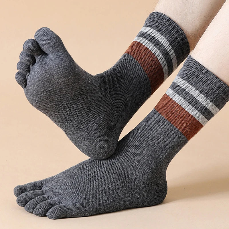 Thick Cotton Striped Winter Toe Socks for Men | Ultimate Warmth