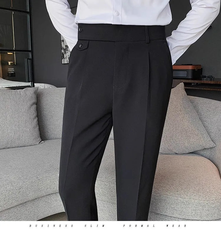 Stylish High Waist Slim Fit Suit Pants for Men | Comfortable Fashion