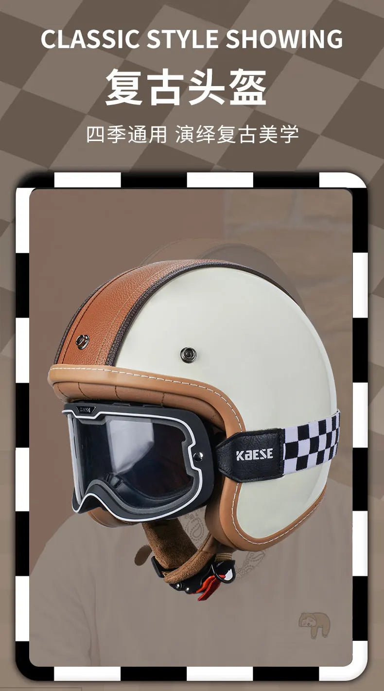 Retro Japanese Style Motorcycle Helmet with Bubble Shield