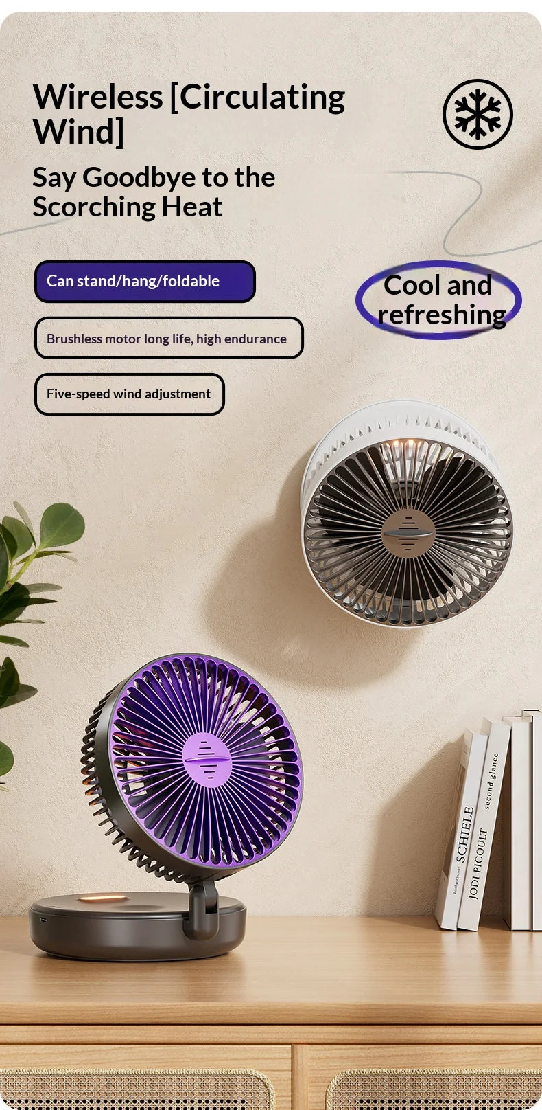 5000mAh Foldable Glow-in-the-Dark Portable Wall Mount Fan