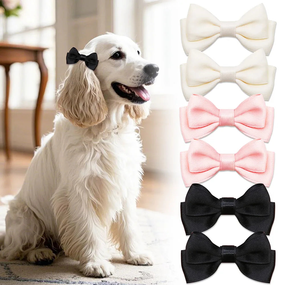 Stylish Pet Hair Clips | 2PCS Elegant Dog Bows with Metal Clip