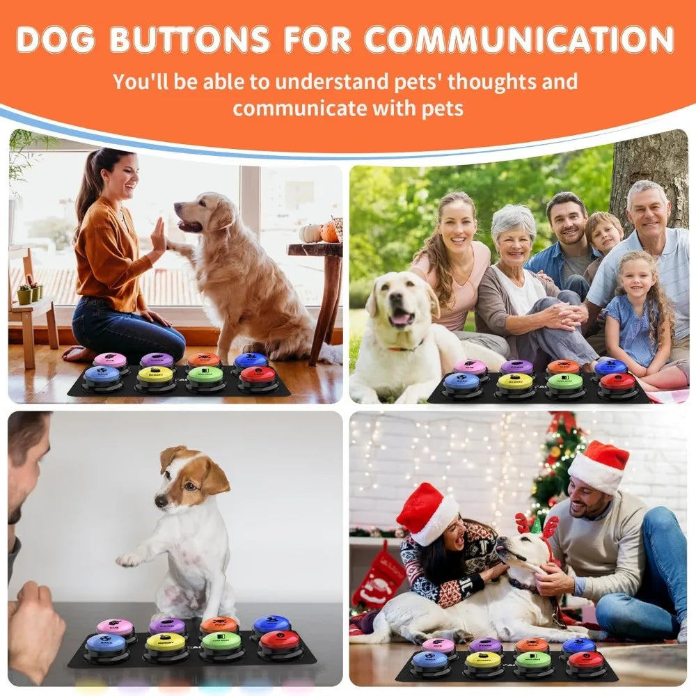 Botones para perros para comunicación, botones parlantes para perros, 8 botones de sonido grabables + 24 patrones de escenas + 1 alfombrilla para botones de perro + 16 pilas AAA