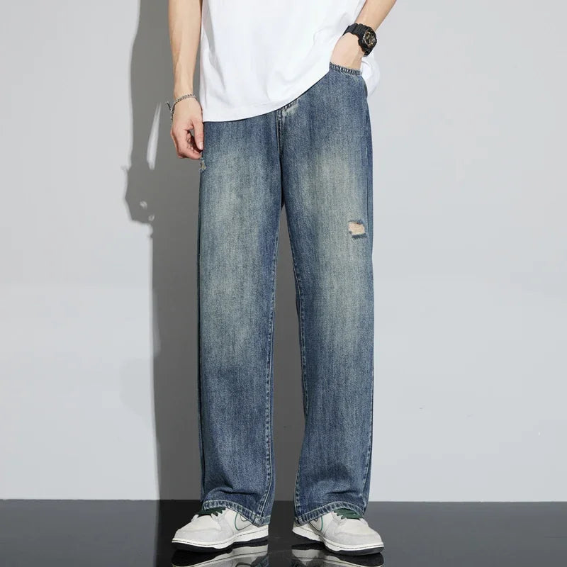 Men's Vintage Baggy Jeans | Distressed Y2K Straight Pants