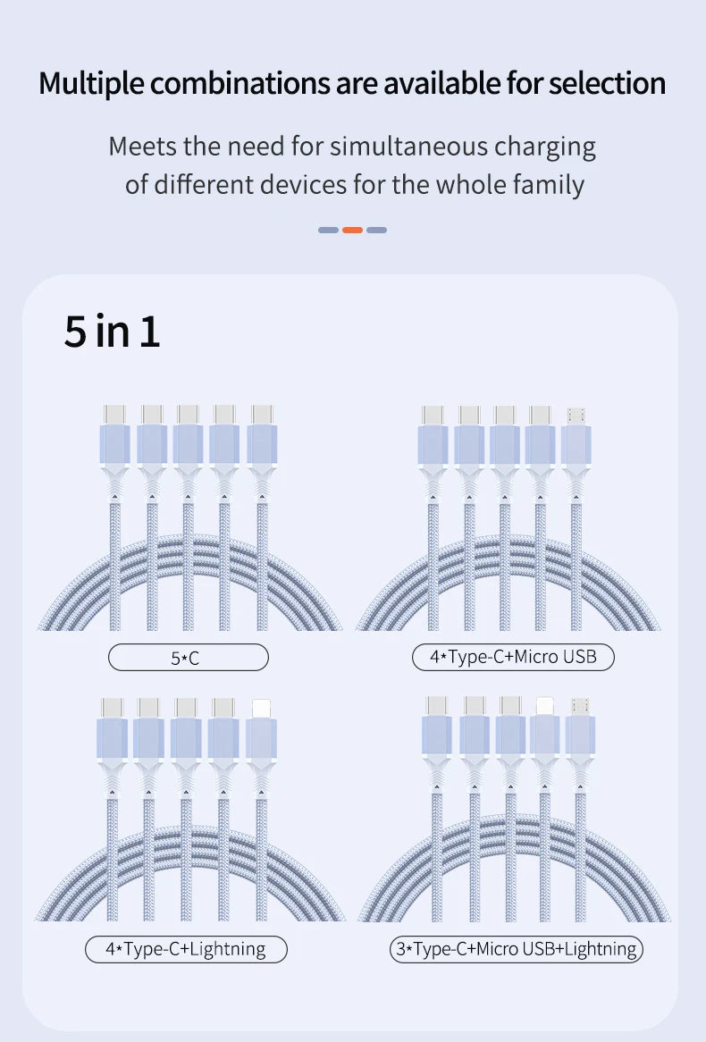5-in-1 Multi USB Charging Cable | Fast Charger Cord Connector