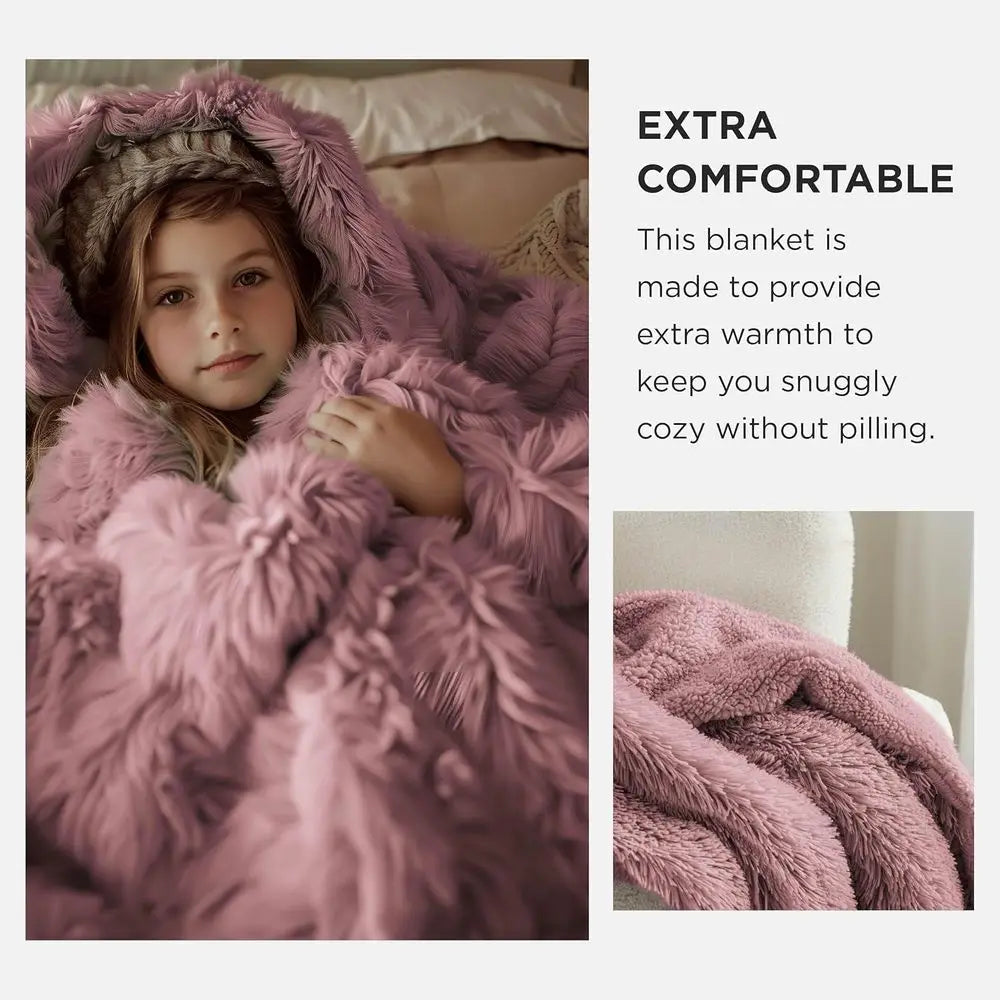 Queen Size Plush Sherpa Blanket | Cozy Warm Faux Fur Throw
