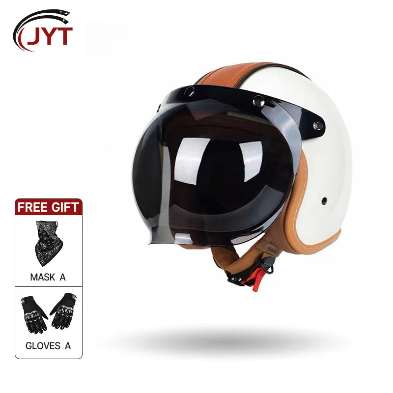 Retro Open Face 3/4 Motorcycle Helmet with Colorful Lens | DOT Certified