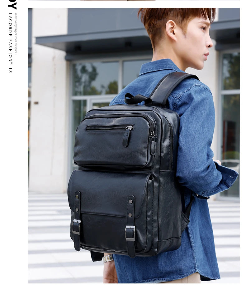 Men's Casual PU Leather Laptop Backpack | Stylish Travel Bags