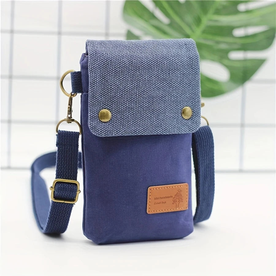 Korean-Style Women's Cross-Body Canvas Mobile Phone Bag